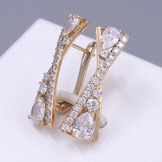 Сережки ХР. Позолота 18К. Камені: білий циркон. Довжина: 29 мм. Ширина: 10 мм.