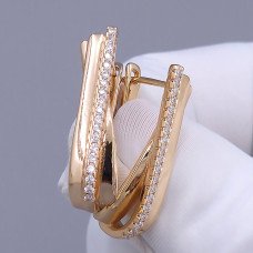 Сережки ХР. Позолота 18К. Камені: білий циркон. Довжина: 23 мм. Ширина: 6 мм.