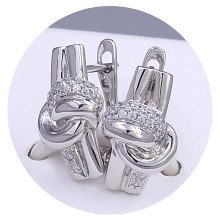 Сережки ХР. Родій. Камені: білий циркон. Довжина: 17 мм. Ширина: 10 мм.
