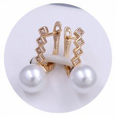Сережки XР з перлами. Позолота 18К. Камни: белый циркон. Длина: 20 мм. Ширина: 9 мм.