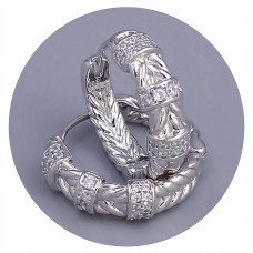 Сережки ХР. Родій. Камені: білий циркон. Діаметр: 18 мм. Ширина: 6 мм