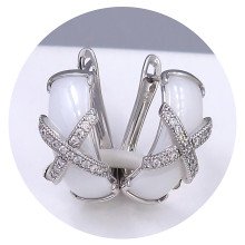 Сережки ХР. Родій. Камені: білий циркон. Длина: 20 мм. Ширина: 8 мм