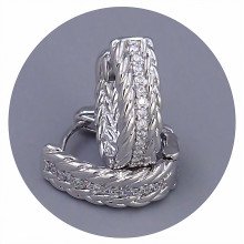 Сережки ХР. Родій. Камені: білий циркон. Длина: 16 мм. Ширина: 6 мм