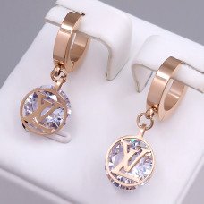 Сережки Stainless Steel. Сталь. Позолота ЧВ. Камені: білий циркон. Довжина: 26 мм. Ширина: 10 мм.
