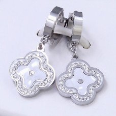 Сережки Stainless Steel з білою емаллю. Сталь. Родій. Камені: білий циркон. Довжина: 33 мм. Ширина: 16 мм.