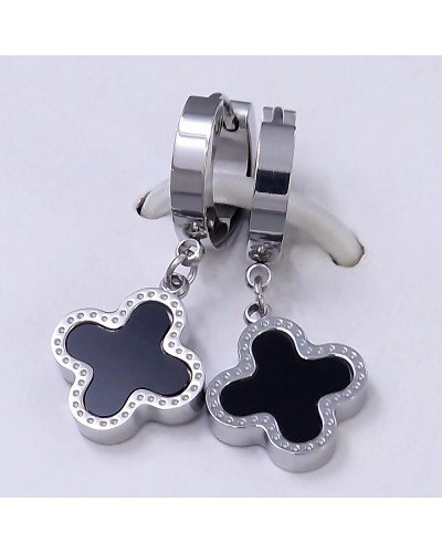 Сережки Stainless Steel із чорною емаллю. Сталь. Родій. Діаметр: 31 мм. Ширина: 13 мм.