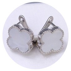 Сережки Stainless Steel з білою емаллю. Сталь. Родій. Довжина: 15 мм. Ширина: 14 мм.