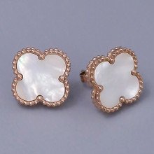 Сережки-гвоздики Stainless Steel з білою емаллю. Сталь. Позолота ЧВ. Діаметр: 14 мм