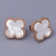 Сережки-гвоздики Stainless Steel з білою емаллю. Сталь. Позолота ЧВ. Діаметр: 14 мм