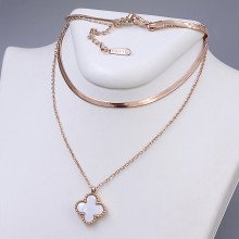Подвійний ланцюжок з двостороннім кулоном Stainless Steel з білою емаллю. Сталь. Позолота ЧВ. Довжина основного ланцюжка: 38-43 см