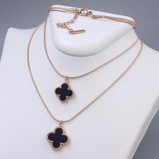 Подвійний ланцюжок з двосторонніми кулонами Stainless Steel із чорною емаллю Сталь Позолота ЧВ Довжина осн ланцюжка: 39.5-44.5 см