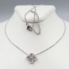 Ланцюжок із кулоном Stainless Steel. Сталь. Родій. Камені: білий циркон. Довжина: 41-46 см