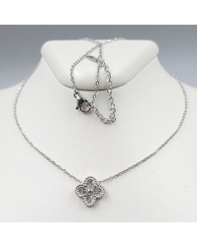Ланцюжок із кулоном Stainless Steel. Сталь. Родій. Камені: білий циркон. Довжина: 41-46 см