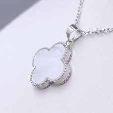 Ланцюжок з кулоном Stainless Steel з білою емаллю. Сталь. Родій. Довжина ланцюжка: 40-45 см.