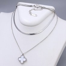 Подвійний ланцюжок з двостороннім кулоном Stainless Steel з білою емаллю. Сталь. Родій. Довжина основного ланцюжка: 38-43 см.
