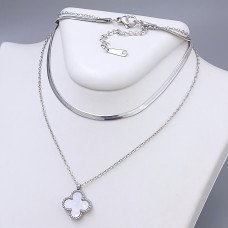 Подвійний ланцюжок з двостороннім кулоном Stainless Steel з білою емаллю. Сталь. Родій. Довжина основного ланцюжка: 38-43 см.