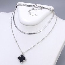 Подвійний ланцюжок з двостороннім кулоном Stainless Steel із чорною емаллю. Сталь Родій. Довжина основного ланцюжка: 38-43 см