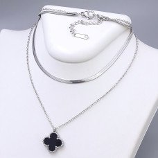 Подвійний ланцюжок з двостороннім кулоном Stainless Steel із чорною емаллю. Сталь Родій. Довжина основного ланцюжка: 38-43 см
