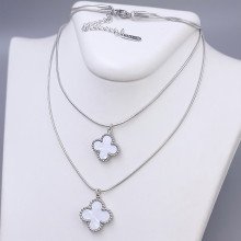 Подвійний ланцюжок з двосторонніми кулонами Stainless Steel з білою емаллю Сталь Родій Довжина основ ланцюжка: 39.5-44.5 см