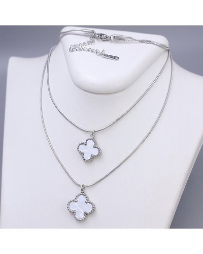 Подвійний ланцюжок з двосторонніми кулонами Stainless Steel з білою емаллю Сталь Родій Довжина основ ланцюжка: 39.5-44.5 см