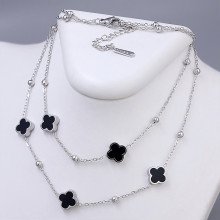 Подвійний ланцюжок з двосторонніми кулонами Stainless Steel із чорною емаллю. Сталь. Родій. Довжина основного ланцюжка: 39-44 см.