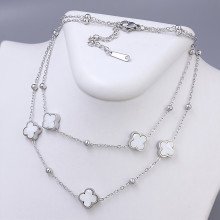 Подвійний ланцюжок з двосторонніми кулонами Stainless Steel з білою емаллю. Сталь. Родій. Довжина основного ланцюжка: 39-44 см.