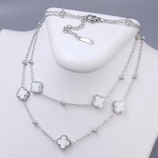 Подвійний ланцюжок з двосторонніми кулонами Stainless Steel з білою емаллю. Сталь. Родій. Довжина основного ланцюжка: 39-44 см.