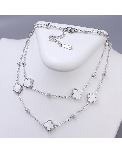 Подвійний ланцюжок з двосторонніми кулонами Stainless Steel з білою емаллю. Сталь. Родій. Довжина основного ланцюжка: 39-44 см.