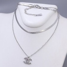 Подвійний ланцюжок із кулоном Stainless Steel. Сталь. Родій. Довжина основного ланцюжка: 39-44 см.