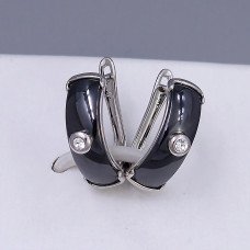 Сережки ХР. Родій. Камені: білий циркон. Довжина: 20 мм. Ширина: 6 мм