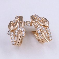 Сережки ХР. Позолота 18К. Камені: білий циркон. Довжина: 17 мм. Ширина: 9 мм.