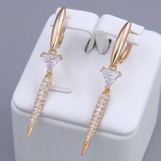 Сережки ХР.  Позолота 18К. Камені: білий циркон. Довжина: 50 мм. Ширина: 7 мм.