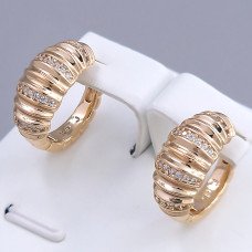 Сережки ХР.  Позолота 18К. Камені: білий циркон. Діаметр: 15 мм. Ширина: 8 мм.