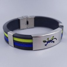 Браслет з каучуковими вставками. Родій. Довжина браслета: 21.5 см. Ширина: 15 мм.