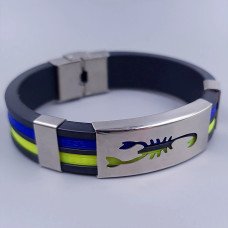 Браслет з каучуковими вставками. Родій. Довжина браслета: 21.5 см. Ширина: 15 мм.