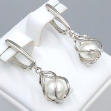 Сережки XР з перлами. Родій. Довжина: 33 мм Ширина: 11 мм