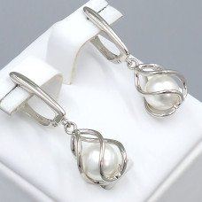 Сережки XР з перлами. Родій. Довжина: 33 мм Ширина: 11 мм