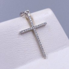 Хрестик XР. Родій. Камені: білий циркон. Довжина: 34 мм. Ширина: 16 мм.