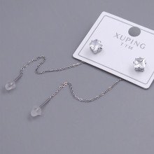 Сережки-протяжки Stainless Steel. Сталь. Родій. Камінь: білий циркон. Довжина: 83 мм