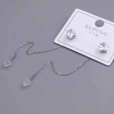 Сережки-протяжки Stainless Steel. Сталь. Родій. Камінь: білий циркон. Довжина: 83 мм