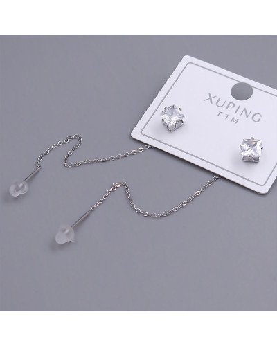 Сережки-протяжки Stainless Steel. Сталь. Родій. Камінь: білий циркон. Довжина: 83 мм