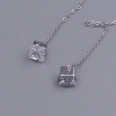 Сережки-протяжки Stainless Steel. Сталь. Родій. Камінь: білий циркон. Довжина: 83 мм