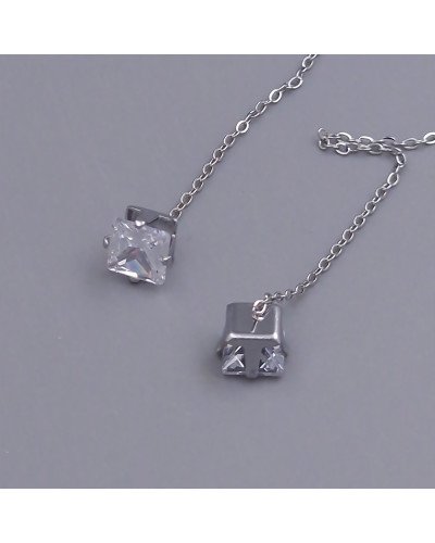 Сережки-протяжки Stainless Steel. Сталь. Родій. Камінь: білий циркон. Довжина: 83 мм