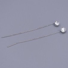 Сережки-протяжки Stainless Steel. Сталь. Родій. Камінь: білий циркон. Довжина: 86 мм