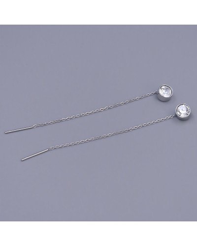 Сережки-протяжки Stainless Steel. Сталь. Родій. Камінь: білий циркон. Довжина: 86 мм