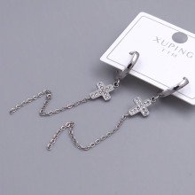 Сережки Stainless Steel. Сталь. Родій. Камені: білий циркон. Довжина: 75 мм. Ширина: 8 мм.
