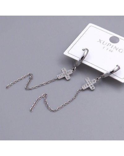 Сережки Stainless Steel. Сталь. Родій. Камені: білий циркон. Довжина: 75 мм. Ширина: 8 мм.