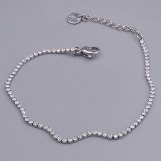 Браслет Stainless Steel. Сталь. Родій. Камені: циркон. Довжина: 17-20 см. Ширина: 2 мм.