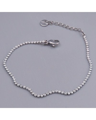 Браслет Stainless Steel. Сталь. Родій. Камені: циркон. Довжина: 17-20 см. Ширина: 2 мм.