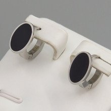 Сережки Stainless Steel із чорною емаллю. Сталь. Родій. Діаметр: 13 мм. Ширина: 8 мм.